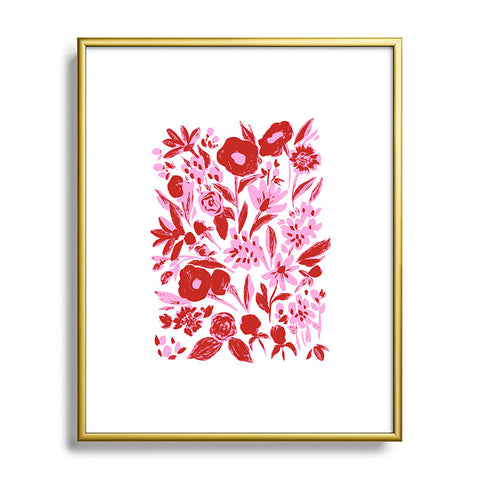 LouBruzzoni Red and pink artsy flowers Metal Framed Art Print