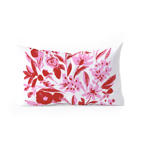 LouBruzzoni Red and pink artsy flowers Oblong Throw Pillow