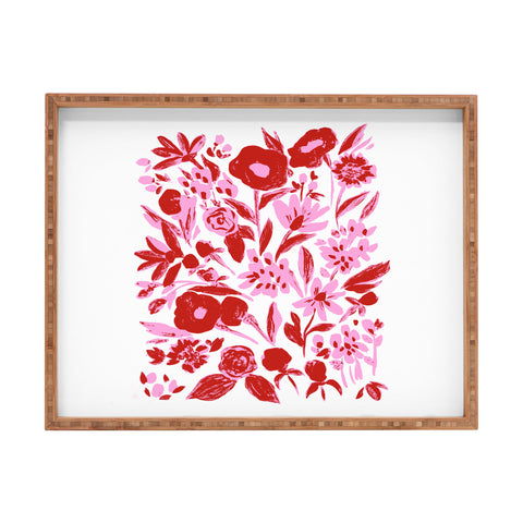 LouBruzzoni Red and pink artsy flowers Rectangular Tray