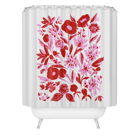 LouBruzzoni Red and pink artsy flowers Shower Curtain