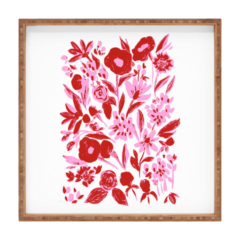 LouBruzzoni Red and pink artsy flowers Square Tray