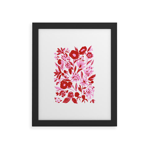 LouBruzzoni Red and pink artsy flowers Framed Art Print
