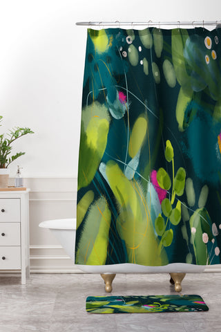 lunetricotee abstract jungle fever leaves Shower Curtain And Mat