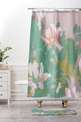 lunetricotee magnolia pastel abstract art Shower Curtain And Mat