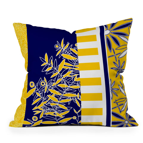Madart Inc. Blue And Yellow Florals Outdoor Throw Pillow