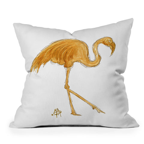 Madart Inc. Gold Flamingo Outdoor Throw Pillow