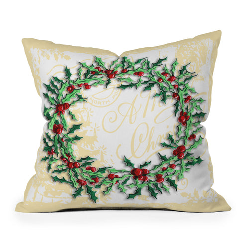Madart Inc. Holly Wreath Outdoor Throw Pillow