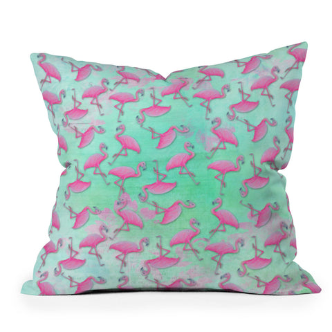 Madart Inc. Pink and Aqua Flamingos Outdoor Throw Pillow