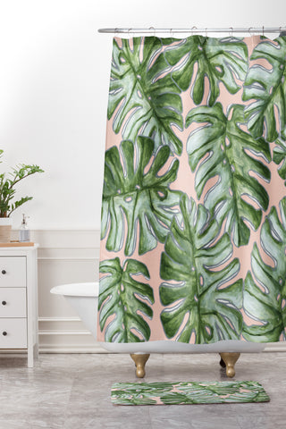 Madart Inc. Tropical Fusion 23 Leaves Shower Curtain And Mat