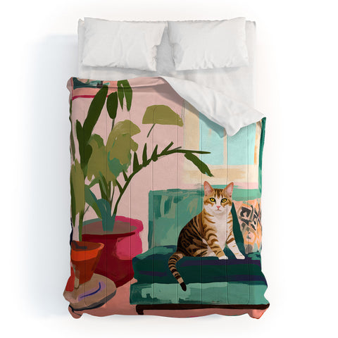 Mambo Art Studio Cat in Boho Living Room Comforter