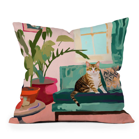 Mambo Art Studio Cat in Boho Living Room Outdoor Throw Pillow