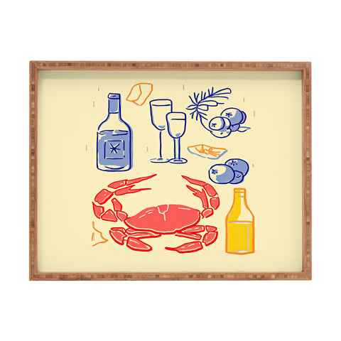 Mambo Art Studio Crab and Wine Kitchen Art Rectangular Tray