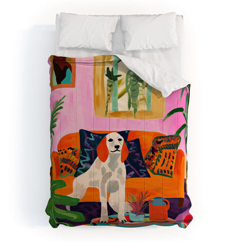 Mambo Art Studio Dog in Boho Living Room Comforter