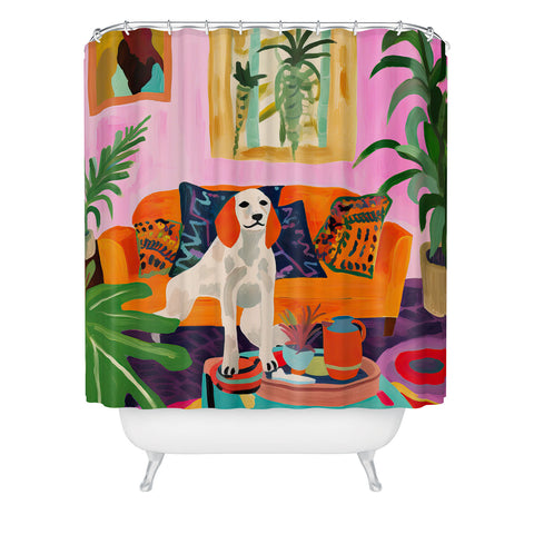 Mambo Art Studio Dog in Boho Living Room Shower Curtain