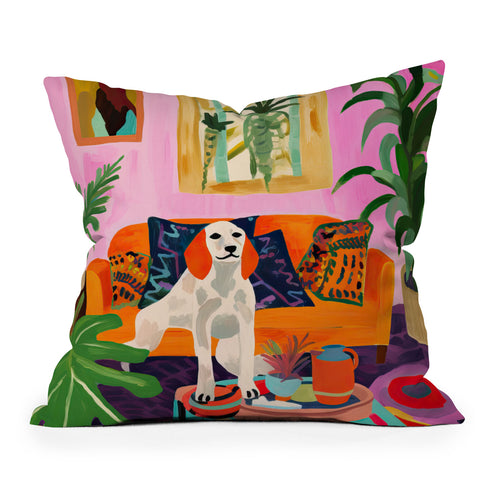 Mambo Art Studio Dog in Boho Living Room Outdoor Throw Pillow