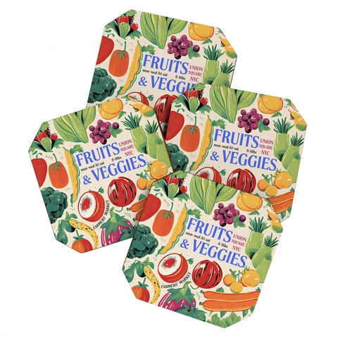 Mambo Art Studio Fruits Veg Mkt New York Coaster Set