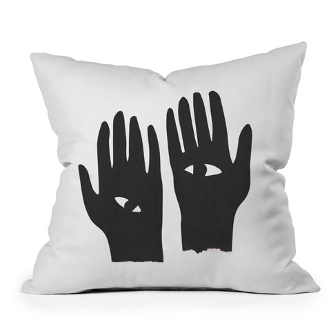 Mambo Art Studio Hands Eye Black Outdoor Throw Pillow
