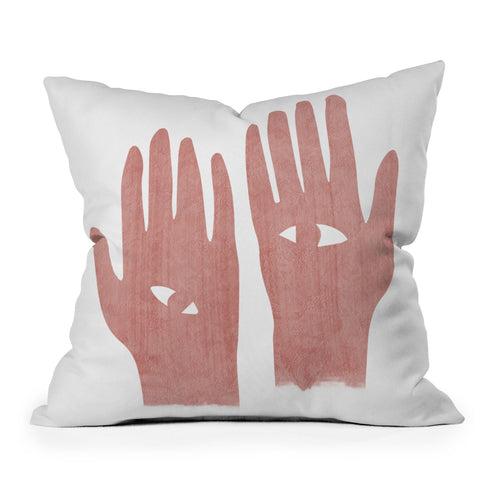 Mambo Art Studio Lucky Eye Hands Pink Outdoor Throw Pillow