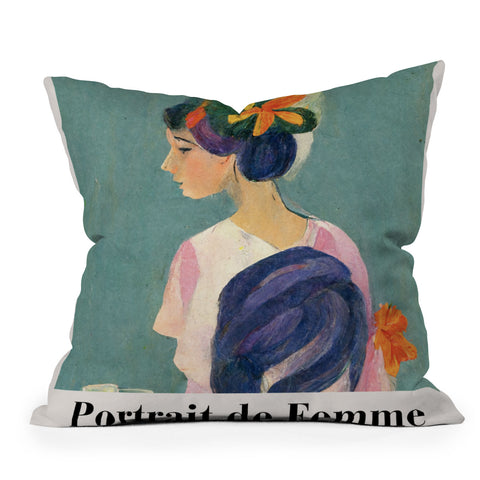 Mambo Art Studio portrait de femme flowers Outdoor Throw Pillow
