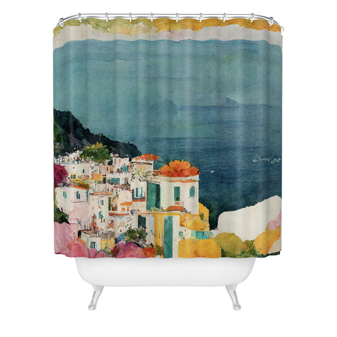 Mambo Art Studio Positano Watercolour Shower Curtain