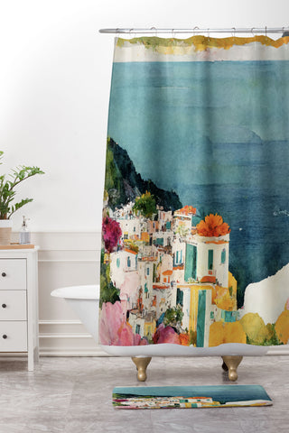 Mambo Art Studio Positano Watercolour Shower Curtain And Mat