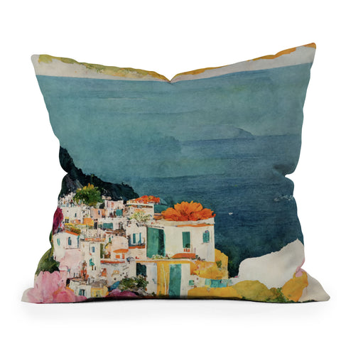 Mambo Art Studio Positano Watercolour Outdoor Throw Pillow
