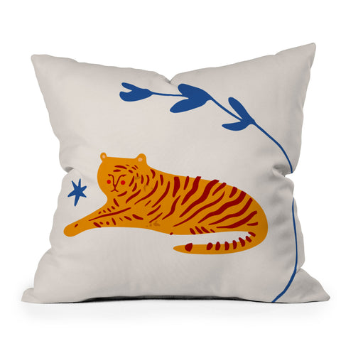 Mambo Art Studio Tiger and Leaf Outdoor Throw Pillow