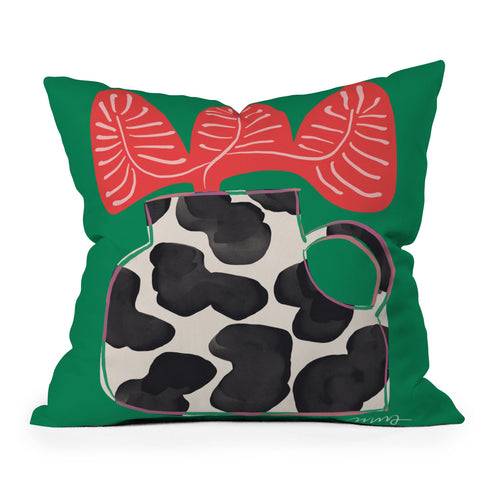 Marin Vaan Zaal Bright Vase with Cow Pattern Outdoor Throw Pillow