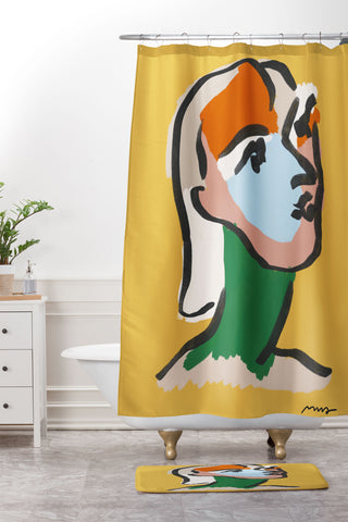 Marin Vaan Zaal Ninette in Yellow Modern Portrait Shower Curtain And Mat