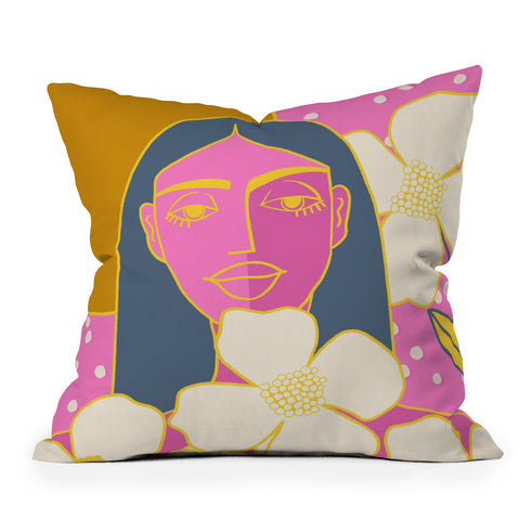 Maritza Lisa A Girl And Her Flowers Outdoor Throw Pillow