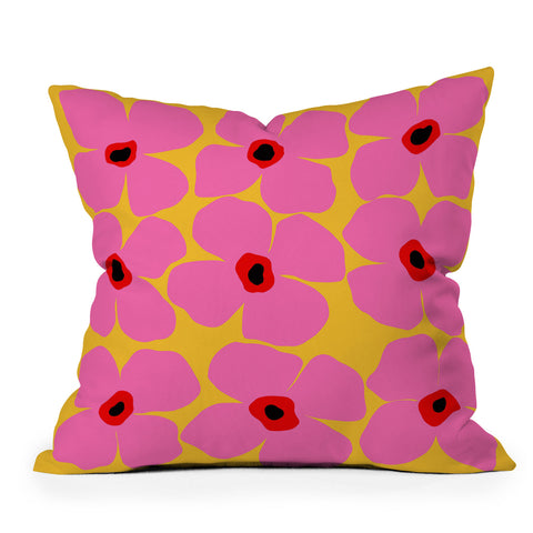 Maritza Lisa Abstract Pink Flowers With Yellow Outdoor Throw Pillow