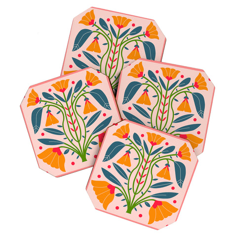 Maritza Lisa Art Nouveau Symmetric Buttercups Coaster Set