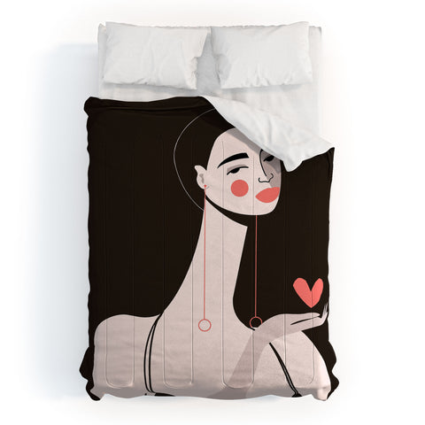 Maritza Lisa Girl With Pink Heart Comforter