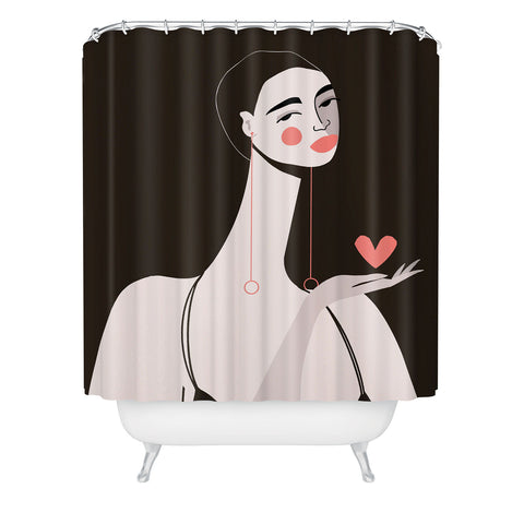 Maritza Lisa Girl With Pink Heart Shower Curtain