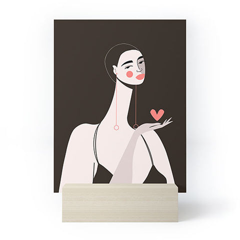 Maritza Lisa Girl With Pink Heart Mini Art Print