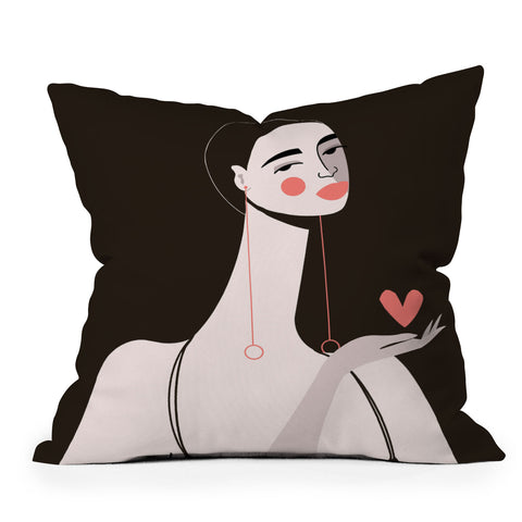 Maritza Lisa Girl With Pink Heart Throw Pillow