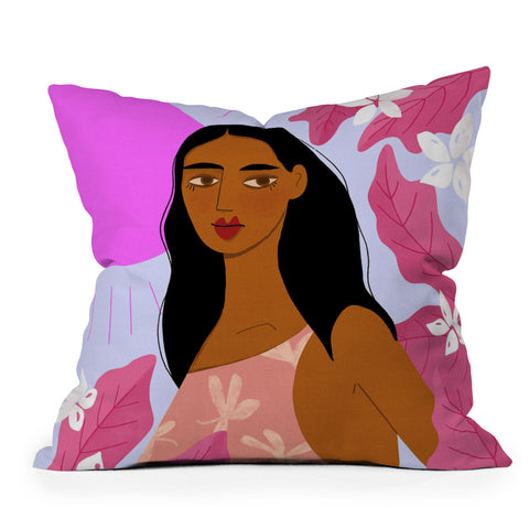 Maritza Lisa Girl With Pink Sun Outdoor Throw Pillow