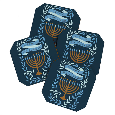 Marni Happy Hanukkah Menorah Dark Blue Coaster Set