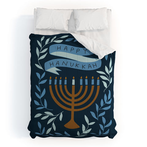 Marni Happy Hanukkah Menorah Dark Blue Comforter