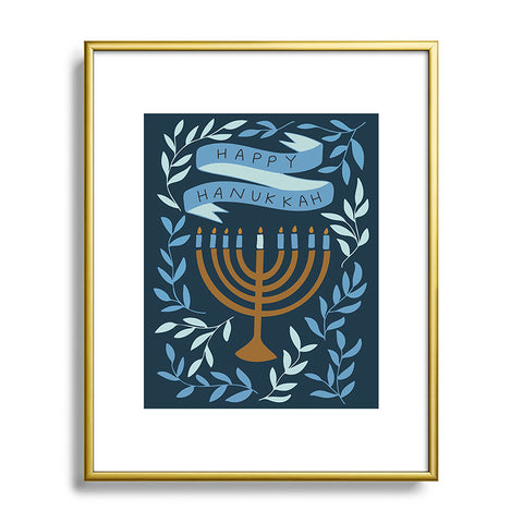Marni Happy Hanukkah Menorah Dark Blue Metal Framed Art Print