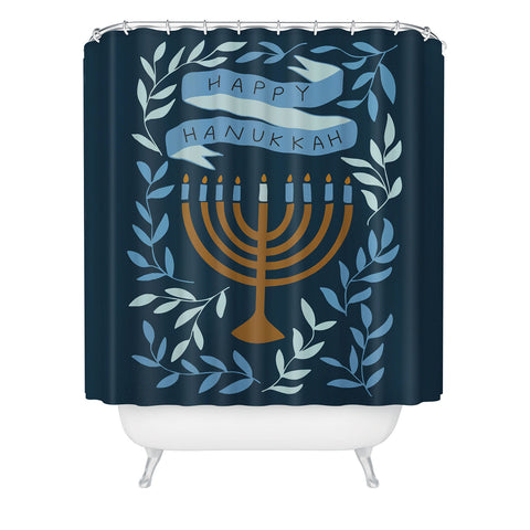 Marni Happy Hanukkah Menorah Dark Blue Shower Curtain