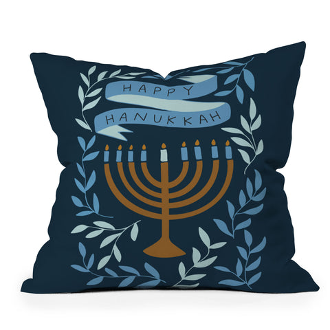 Marni Happy Hanukkah Menorah Dark Blue Throw Pillow