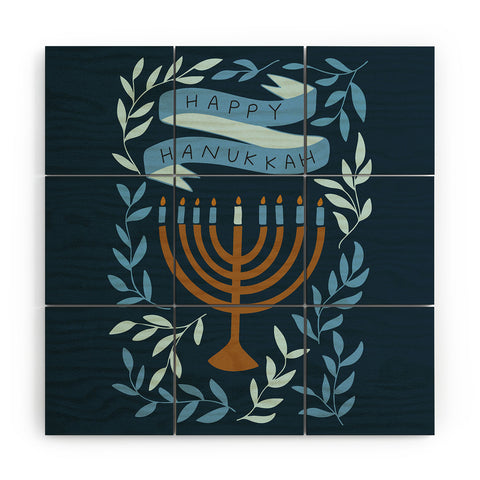 Marni Happy Hanukkah Menorah Dark Blue Wood Wall Mural