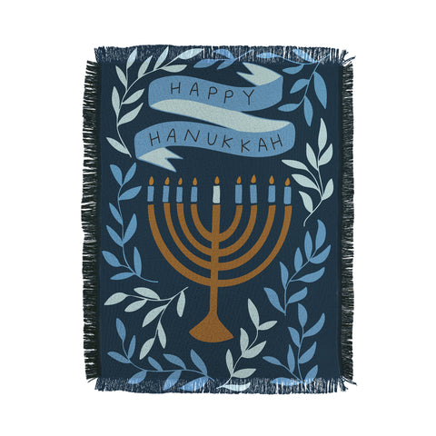 Marni Happy Hanukkah Menorah Dark Blue Throw Blanket