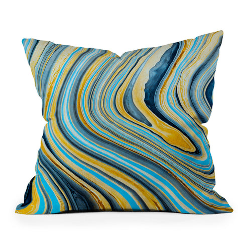 Marta Barragan Camarasa Blue marbled waves Outdoor Throw Pillow