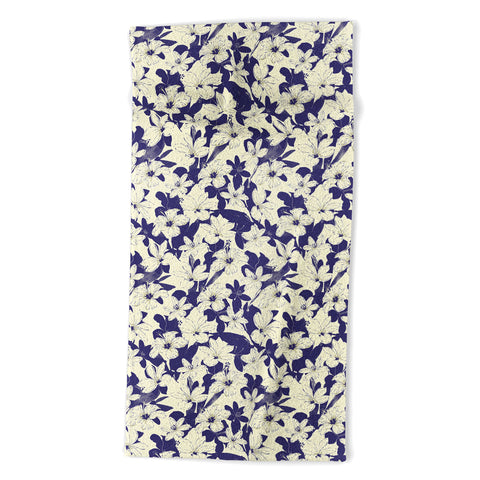 Marta Barragan Camarasa Blue white flower garden Beach Towel