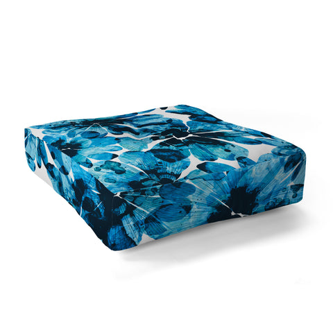 Marta Barragan Camarasa Blueish flowery brushstrokes Floor Pillow Square