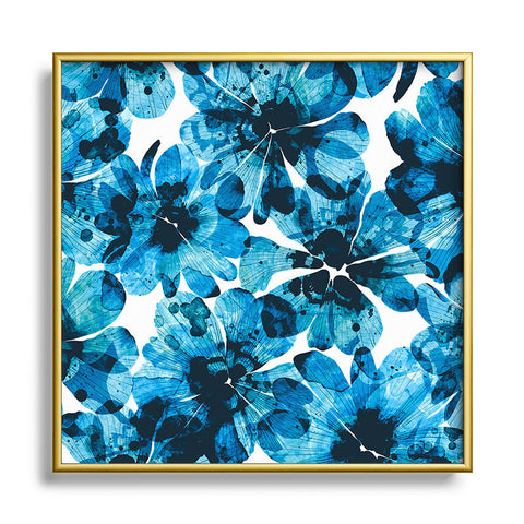Marta Barragan Camarasa Blueish flowery brushstrokes Square Metal Framed Art Print