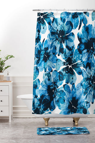 Marta Barragan Camarasa Blueish flowery brushstrokes Shower Curtain And Mat