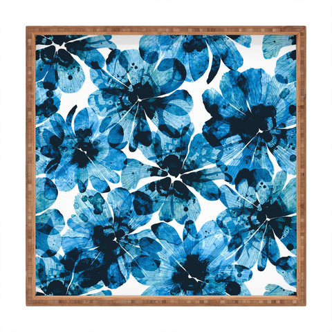 Marta Barragan Camarasa Blueish flowery brushstrokes Square Tray
